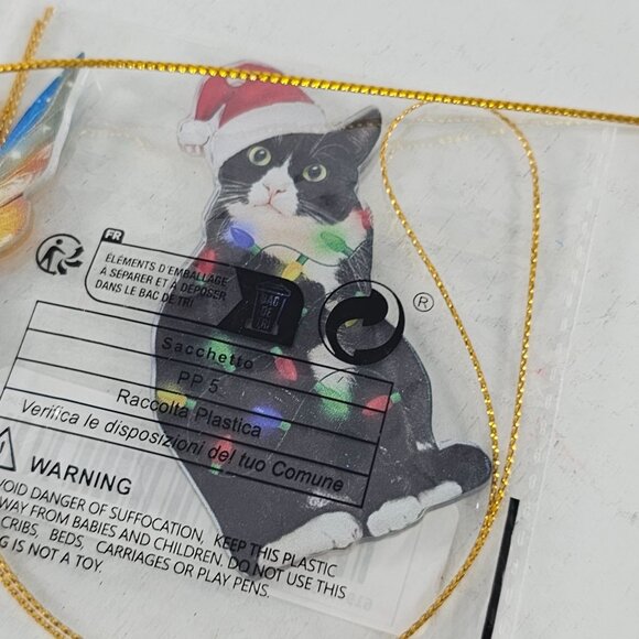 Acrylic Cat Ornament Set of 2 Fairy Kitten Christmas Lights Tuxedo Cat 2D - Picture 4 of 5